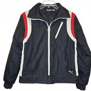 Puma Vintage Black Jacket with Red and White Stripes Size M 90's Moto